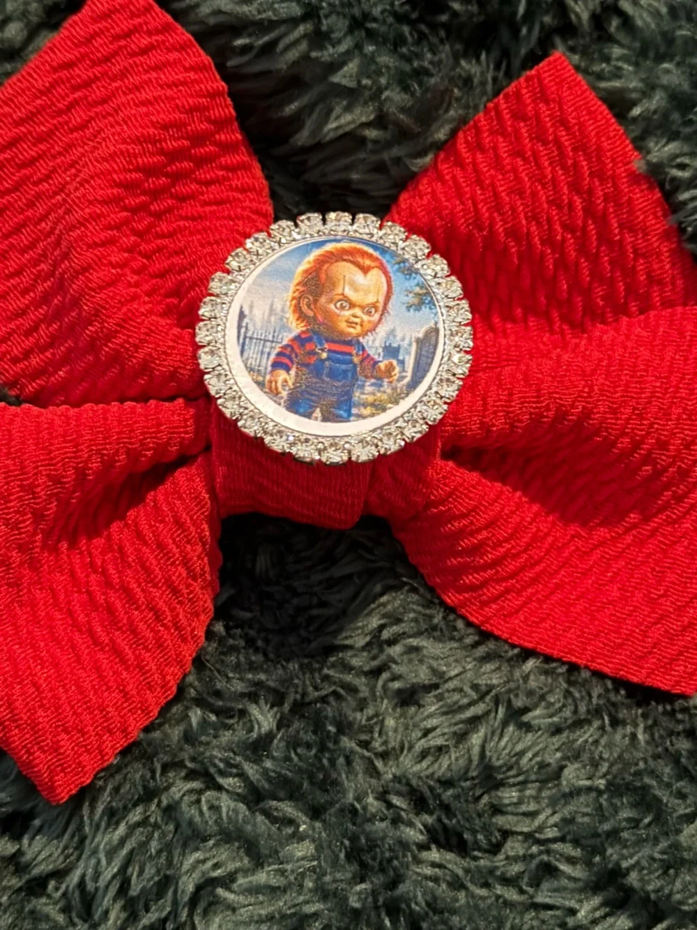 Red Bow Hair Clip with Character Center